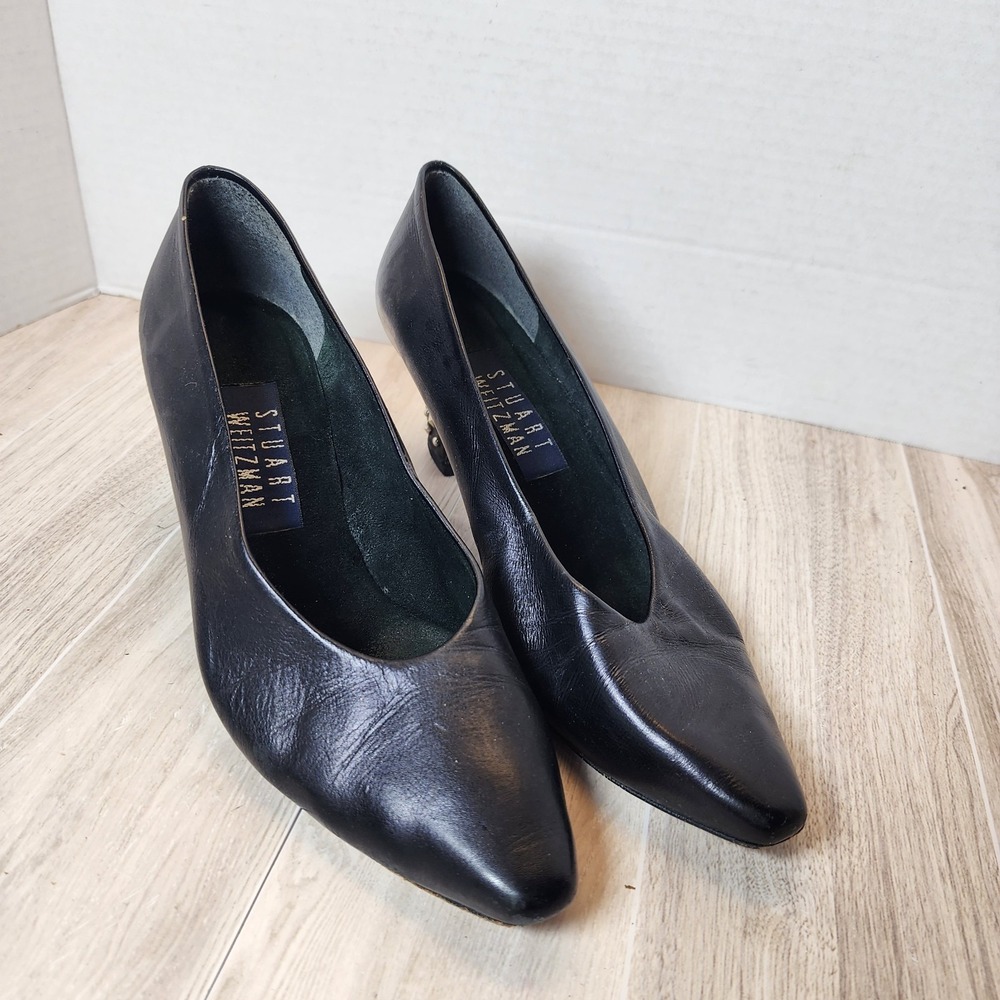Vintage Stuart Weitzman Black Pumps Shoes Heels W Silver Detail Size 6.5 - Picture 4 of 12